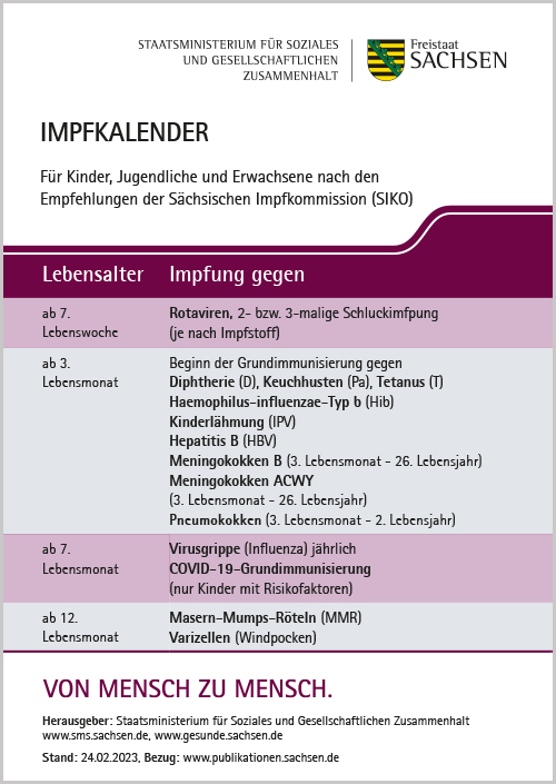 Sächsischer Impfkalender 2023 - Publikationen - Sachsen.de