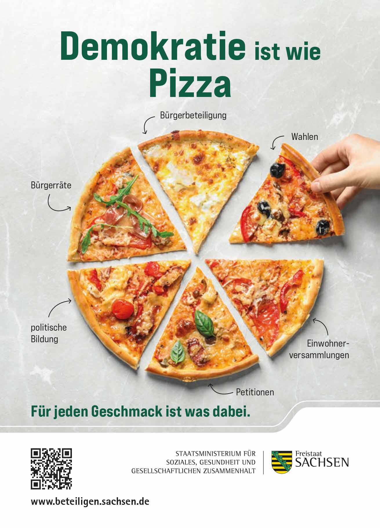 Aufkleber »Demokratie ist wie Pizza« - Publikationen - sachsen.de