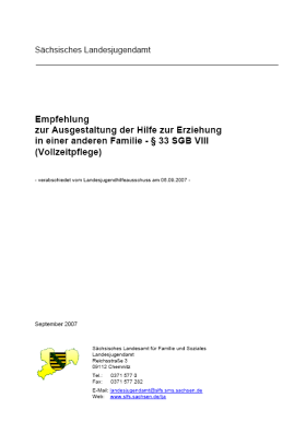 Vorschaubild zum Artikel Empfehlung zur Ausgestaltung der Hilfe zur Erziehung in einer anderen Familie - § 33 SGB VIII (Vollzeitpflege)