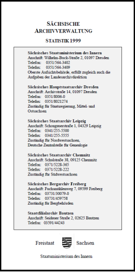 Vorschaubild zum Artikel Sächsische Archivverwaltung, Statistik 1999
