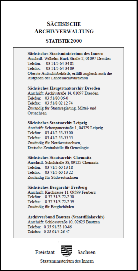Vorschaubild zum Artikel Sächsische Archivverwaltung, Statistik 2000