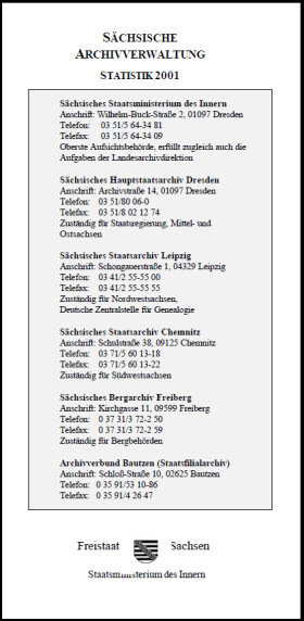 Vorschaubild zum Artikel Sächsische Archivverwaltung, Statistik 2001