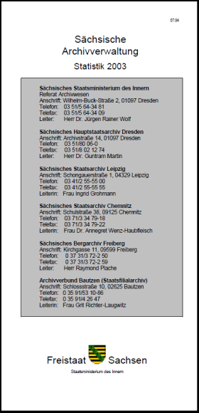 Vorschaubild zum Artikel Sächsische Archivverwaltung, Statistik 2003