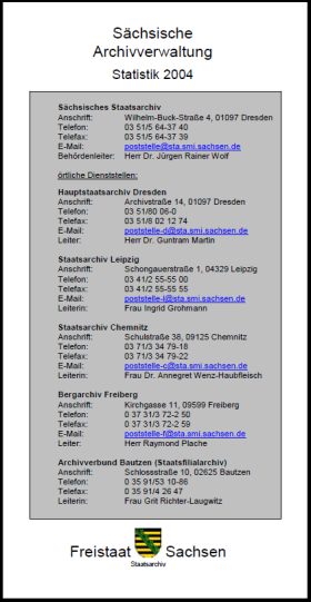 Vorschaubild zum Artikel Sächsische Archivverwaltung, Statistik 2004