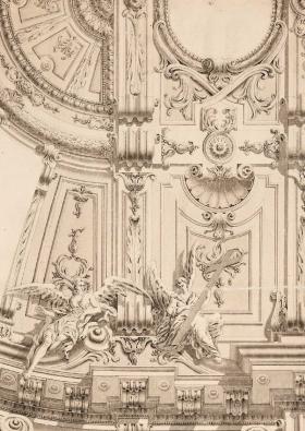 Giuseppe Galli Bibiena (1695-1757): Katholische Hofkirche, Entwurf für eine Deckenbemalung, zwischen 1748 und 1750 (Ausschnitt)