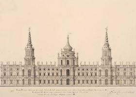 Gaetano Chiaveri (1689-1770): Projekt für den Neubau eines königlichen Residenzschlosses, Aufriss der Hauptfassade, 1736/37 (Ausschnitt)