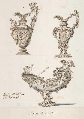 Francisco LaVega (1712-1789): Entwürfe für verschiedene Altargeräte, nach 1733 (Ausschnitt)