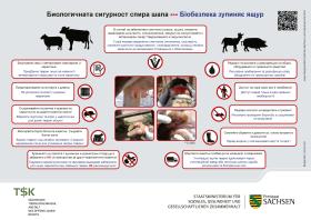 Hinweisschild zur Biosicherheit zur Verhinderung von Maul- und Klauenseuche  in Bulgarisch und Ukrainisch